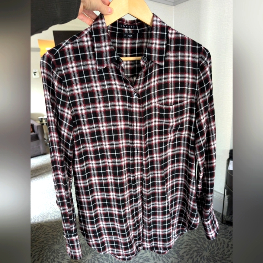 Theory plaid button down Grunge flannel like long sleeve